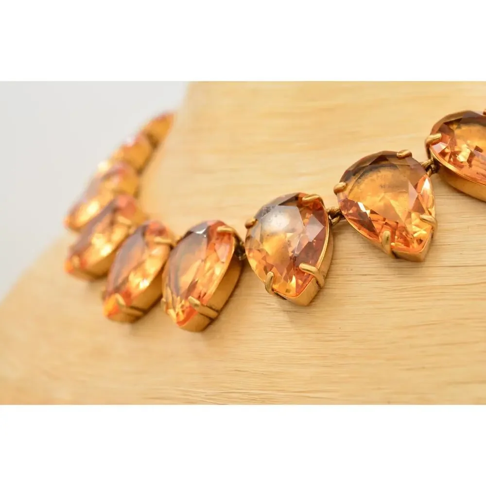 J.Crew Vintage Orange Crystal Teardrop Gold Statement Necklace Chunky Heavy BinY